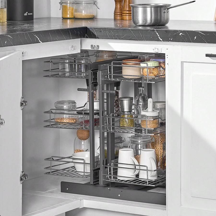 Kitchen Cabinet Organizer With 3 Levels And 6 Shelves, Chrome-Plated Carbon Steel Storage Basket, Storage Organizer, Opens Left And Right, Min. Door Opening Width 38 Cm - Aufbewahrungskorb für Blindschränke, verchromter Stahl, 3-stöckig, 63 x 50 cm - Xem 1