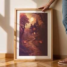 1pc Scary Halloween Canvas Art - Pumpkin And Poster, Gothic Vintage Wall Decor, Retro Yard And Church Tombstone Design, Unframed, Suitable For Home Decor, Room Decor, Bedroom Decor, Living Room Decoration, Bathroom Decor - Halloween Autumn Wall Decor, Optional Wall Art With Frame