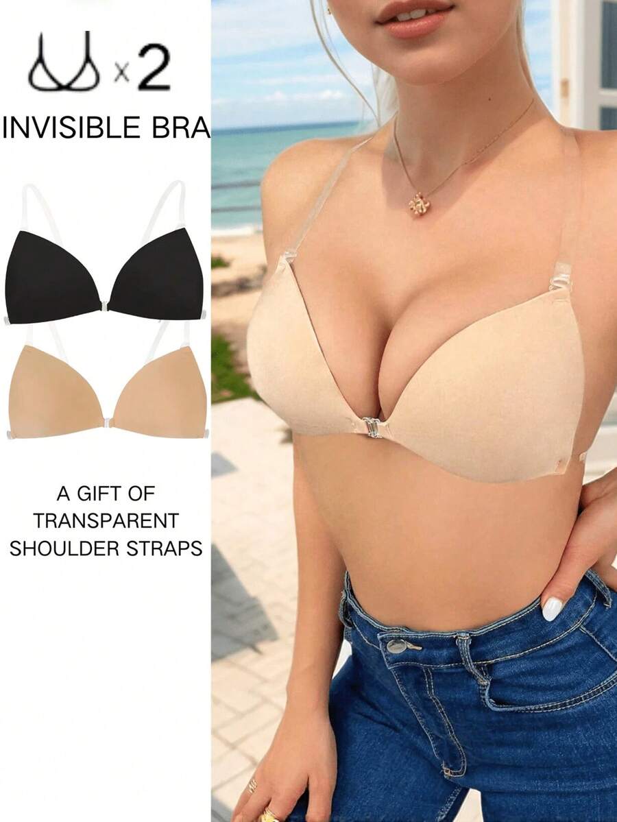 1个装女士隐形可重复使用三角乳贴，适用于婚纱摄影及其他场合 - 彩色 - 查看 1