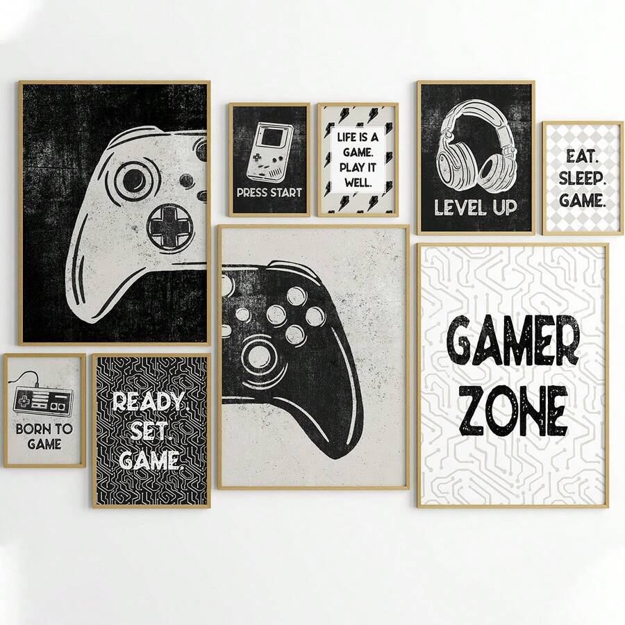 1 件帆布墙饰、带框墙饰、游戏玩家墙饰、男孩卧室装饰、现代黑白艺术、游戏室装饰、房间装饰、宿舍装饰、卧室装饰、家居装饰、海报、波西米亚风格装饰 - 彩色 - 查看 1