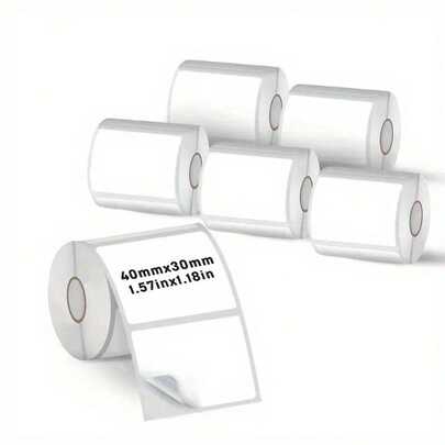 6 rollos de papel térmico para etiquetas - Compatible con impresoras de etiquetas portátiles M110/M221/M120/M200, 1.57x1.18 pulgadas (40x30mm)