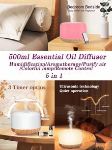 500ml Essential Oil Diffuser With Remote Control, Humidifier 5 In 1 Ultrasonic Aromatherapy Fragrant Oil Humidifier Vaporizer, Essential Oil Diffuser, Aromatherapy Humidifier For Relaxing Atmosphere In Home Office Bedroom