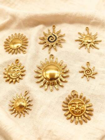 1 套不锈钢太阳系系列珠宝配件、DIY 项链、手链、耳环、太阳吊坠