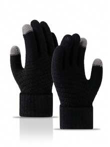 1 Pair Unisex Winter Warm Touchscreen Gloves - Fire-Resistant Design, Suitable For Outdoor Activities And Smartphone Use, Cold-Proof Gloves (Black/Orange), Machine Washable - Multicolor - View 9