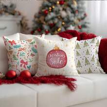 4 fundas de cojín con diseño de árbol de Navidad, adorno y lazo, de tela de terciopelo suave de un solo lado, de 45*45CM, para el hogar, dormitorio, sala de estar, fiesta, decoración navideña, regalo festivo, sin relleno de cojín