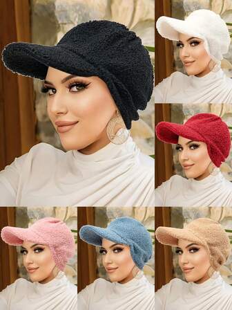 1 件欧美新款秋冬保暖毛绒狮子刺绣棒球帽，时尚百搭防风护耳帽