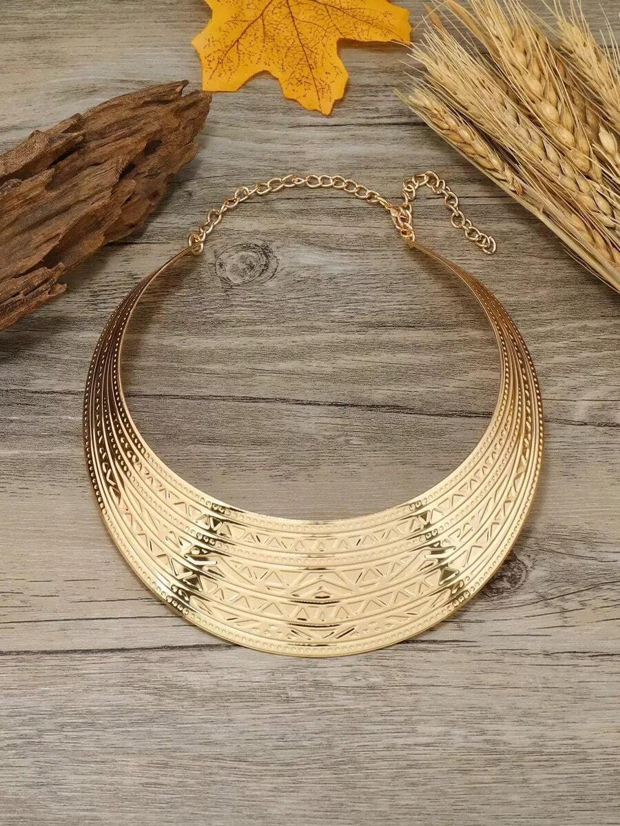 Alloy Floral Choker With Short Length And Exaggerated Design, Women's Punk Style Accessory - 金黃色 - 查看 1