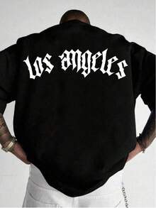 Camiseta casual de manga corta para hombre, talla grande, con estampado de texto en inglés, estilo emo. - Negro - Ver 1