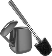 Toilet Brush And Holder 2 Pack, Self Closing Lid Toilet Bowl Brushes Holder And Extra Long Handle Ventilated Toilet Brush Set For Bathroom Cleaning, Nylon Bristles, White & Grey - 灰色的 - 查看 9
