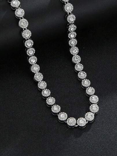 1 pezzo Set di collana e bracciale cubani rotondi completamente tempestati di cristalli, decorazione luccicante