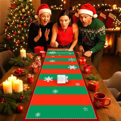 1 件滚动游戏计分卷轴，耐用的聚酯节日游戏板，适合家庭聚会、冬季节日装饰、无需电力、圣诞派对装饰、节日餐桌布置、俏皮的设计、易于设置的游戏、游戏、棋盘游戏
