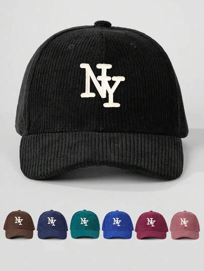 Boné de beisebol NY veludo cotelê bordado, ajustável, proteção solar para áreas externas, casual, adequado para viagens de outono/inverno, férias na praia, masculino, estilo Y2K