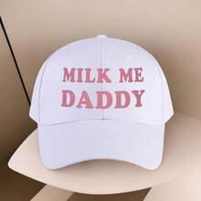 1pc "MILK ME DADDY" Adjustable Baseball Cap - Breathable Textile, Black With Pink Letters, Perfect For Hiking, Cycling, And Outdoor Parties, Holiday Gift Idea, Outdoor Accessories| Optimistic Design| Adjustable Size - trắng - Xem 11