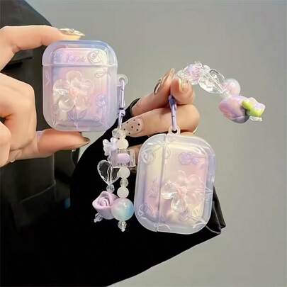 3D Purple Flower Design 4/ Pro 3 Earphone Case, Compatible With Apple Pro 2nd/3rd Gen Wireless Earbuds, Fresh Gift