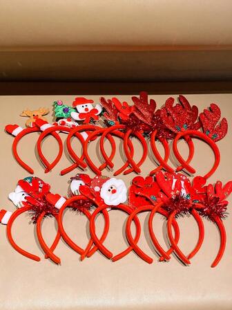 4 件套可爱圣诞女士头带，包含圣诞老人、驯鹿角、雪人和其他圣诞元素设计，适合作为女孩的圣诞节和新年发饰礼物