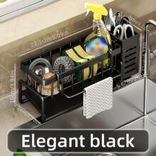 1pc ABS/Stainless Steel Sink Drain Basket, Kitchen Sponge Holder & Towel Rack, Bathroom Liquid Soap Dispenser Storage Shelf - 1pc - View 21