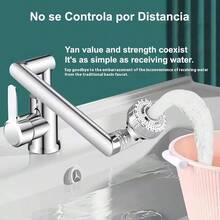 Grifo Giratorio 1080, Mezclador de Fregadero de Bao Mezclador Giratorio de 1080 Fregadero de Acero Inoxidable para Agua Caliente y Fra con 2 Mangueras de 60CM - plateado - Ver 4