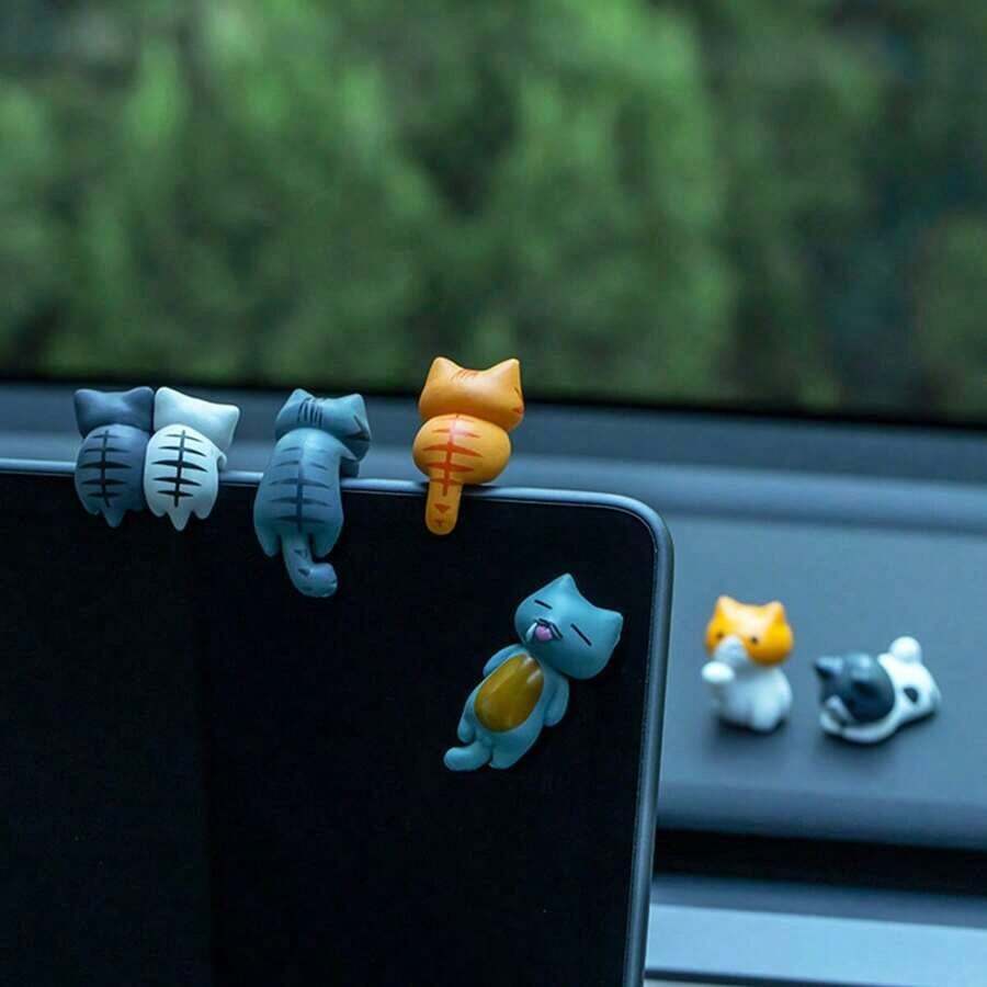 6pcs Cute Cartoon 3D PVC Cat Shaped Ornament Creative Decor Accessories, Suitable For Car Dashboard And Interior, Comes With Adhesive Gel - Nhiều màu - Xem 1