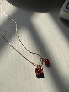 1件复古石榴吊坠项链，女士毛衣链，锁骨链，适合约会、送礼、圣诞节、日常佩戴 - 彩色 - 查看 2