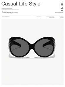 1 PC Women's Metal Hinge Asymmetrical Large Frame Round Wide Leg Fashion Black Glasses,Street Hip Hop Y2K Glasses For Events Parties Holidays - Multicolor - View 2