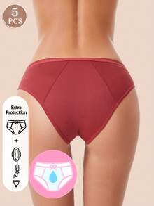 5 Piezas/Lote Bragas femeninas para el período - Tipo no absorbente Ropa interior cómoda a prueba de fugas y lencería fisiológica Pequeña malla transpirable - Multicolor - Ver 4