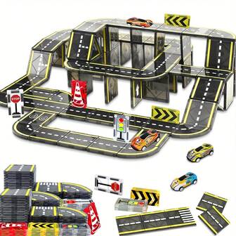 Magnetic Building Blocks, Magnetic Building Blocks Road With Car Set, Mini Racing Car Toys, Road Track, Train Track, Best Birthday Gift For Boys And Girls, Map Theme
