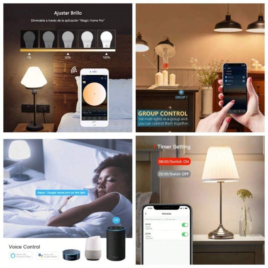 Focos Inteligentes Alexa Wi - Fi, Foco E27 9W RGB 2.4Ghz, Colores Regulabl Control Remoto de APP y Control de Voz, Compatible con Alexa,  Home 2 Unidad - 1 Unidad (Conexión WiFi) - Ver 1