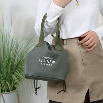 Women's INS Style Drawstring Insulated Lunch Bag, Simple Handheld Bento Bag, Foldable Portable Lunch Box Bag For Work, School, Commuting Lunch Bags Cooler Bag Lunchbox Large Capacity For Women For Men Travel Essentials