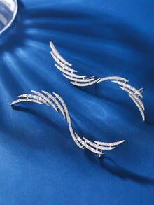 方晶鋯石裝飾耳環 - 銀色 - 查看 5