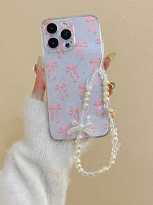 1pc Rhinestone Butterfly Decor Thick Shockproof Painted Phone Case With Handmade Beaded Bracelet, Compatible With IPhone 17, Galaxy, Redmi