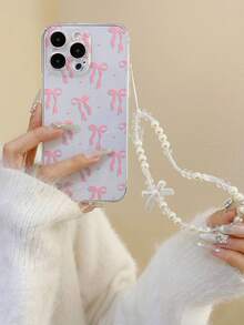 1pc Rhinestone Butterfly Decor Thick Shockproof Painted Phone Case With Handmade Beaded Bracelet, Compatible With IPhone 17, Galaxy, Redmi