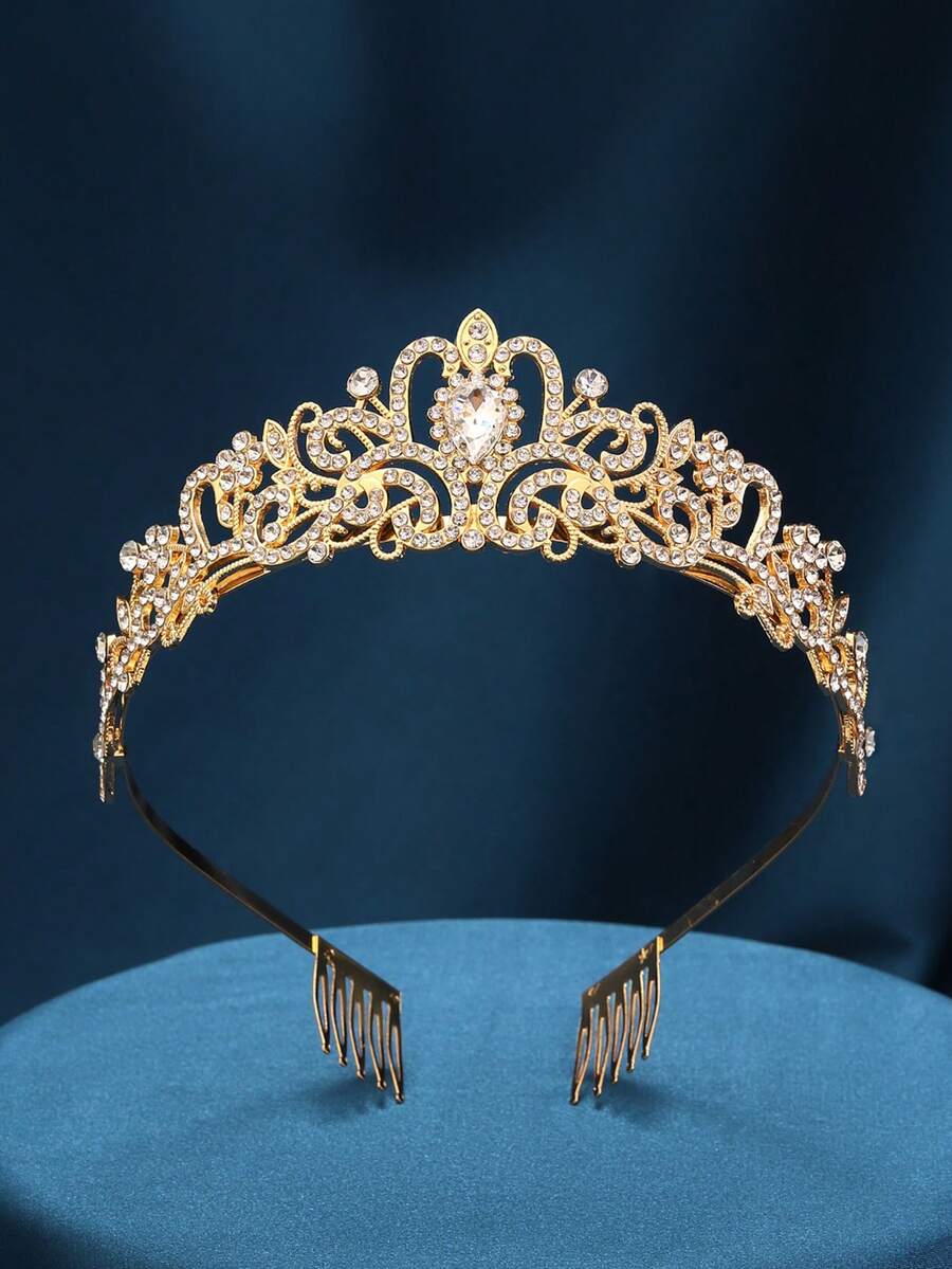 女士皇冠公主头饰，女孩女王皇冠梳子发箍，婚礼、生日、选美、新娘、派对、圣诞礼物 - 金色 - 查看 1