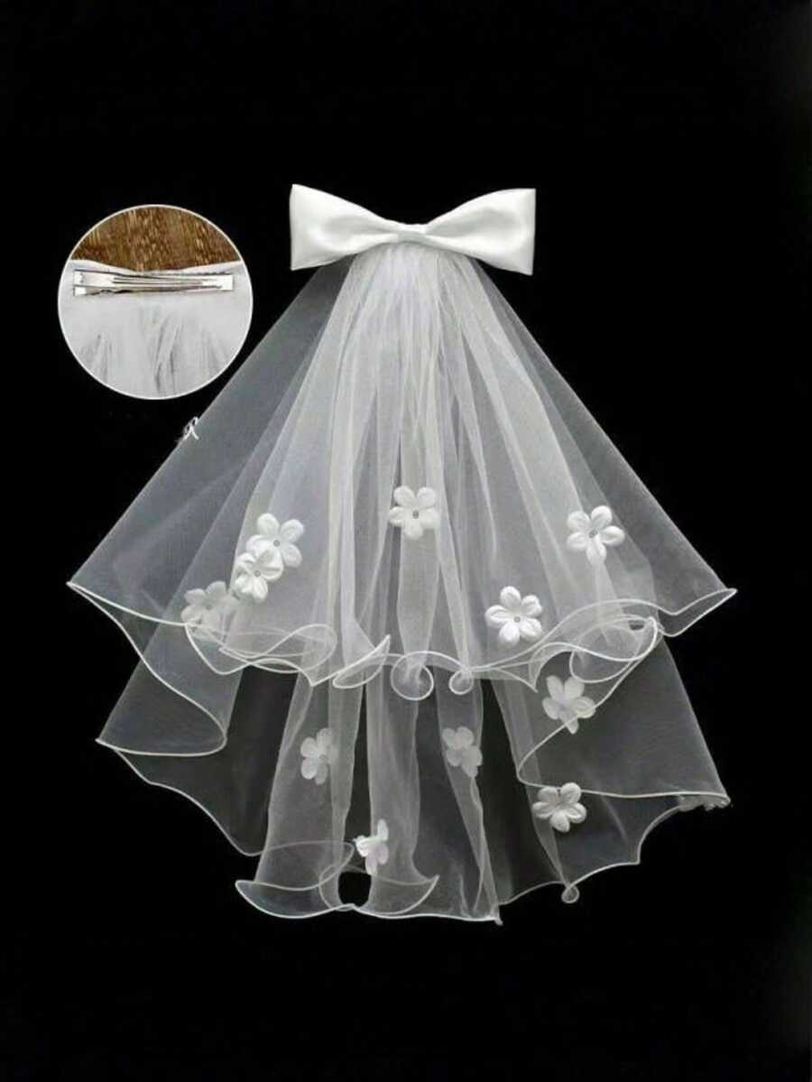 1pc Floral Print Elegant Polyester Bowknot Flower Hair Clip, Ethereal Wedding Photo Prop, Suitable For All Seasons, Claw Clips, Hair Claws, Clips For Hair, Hair Slide, Hair Barrettes, Vacation Outfits Woman, Bows, Cute