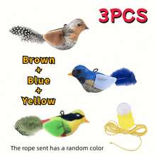 1/3 pezzi Giocattoli per gatti a forma di uccello - Senza batterie richieste, tessuto con stampa animale con piume artificiali per gioco interattivo, adatto per tutte le razze e taglie di gatti