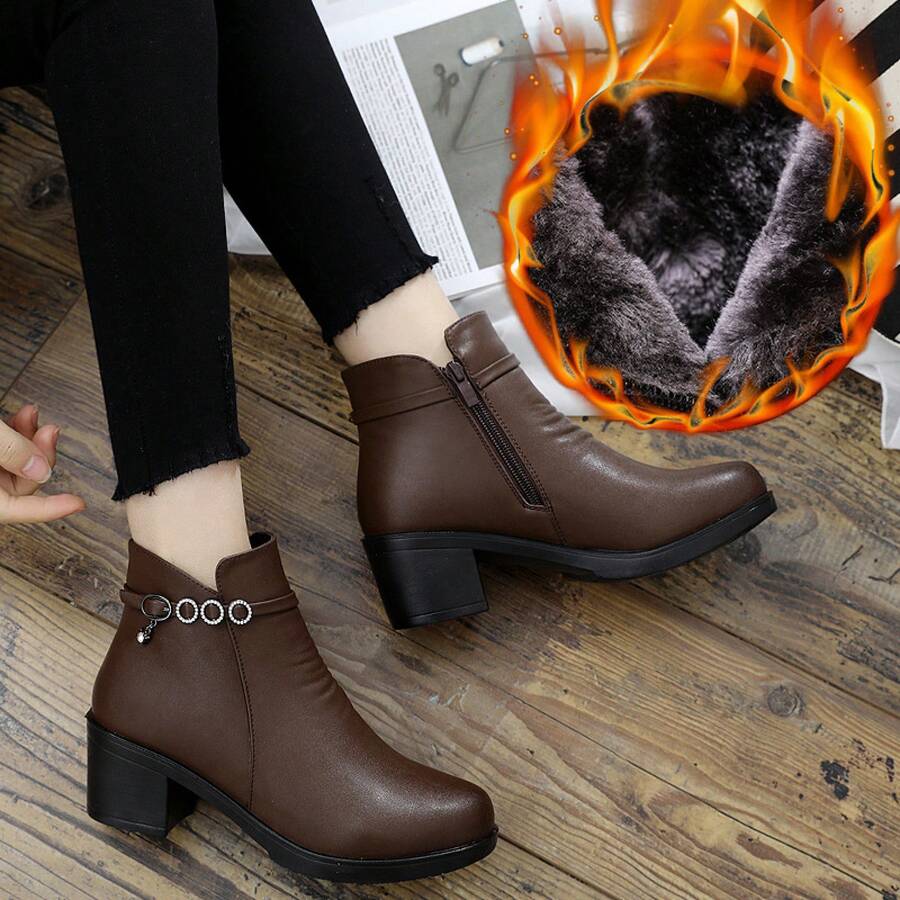 Women Flats - Brown [with Fleece Lining and Black Fur] - View 1