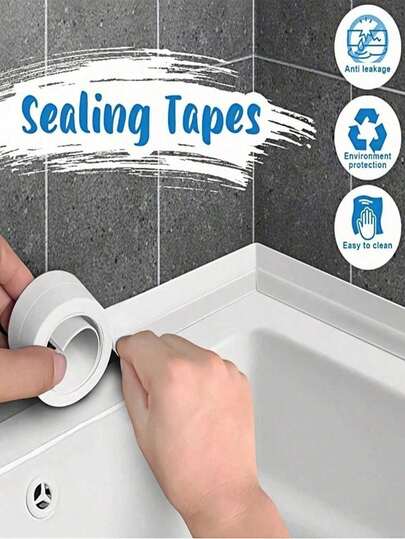 1 Roll PVC Waterproof Sealing Strip, Self-Adhesive Anti-Crack Caulk For Sink, Stove, Floor Corners, Bathroom, Toilet And Bathtub, Mold And Moisture Proof, Offers Neat Sealing Effect