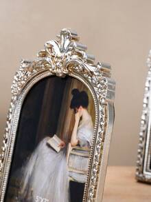 1 pieza Marco de fotos decorativo con arco floral en estilo vintage plateado, decoración de escritorio de estilo europeo antiguo para el hogar acogedor, adecuado para exhibición de fotos, decoración del hogar y accesorios de fotografía