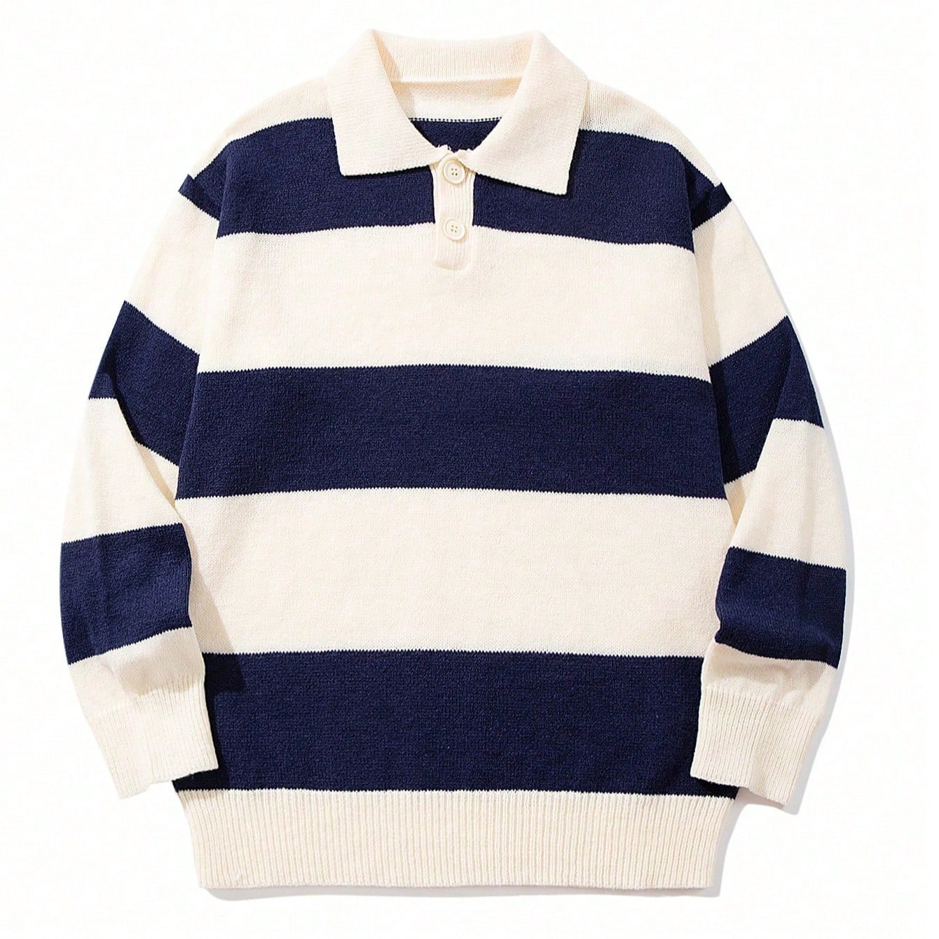 Suéter holgado de punto con cuello polo a rayas y contraste de color, informal, unisex, adecuado para primavera, otoño e invierno, Old Money