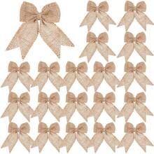 20 Pieces Burlap Bows Burlap Bow Knot Handmade Burlap Decorative Bowknot Natural Ornament Bow For Christmas Decoration Tree Festival Holiday Party Supplies Beige