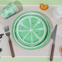 10/20/30 piezas, Platos de papel con limón verde, platos desechables de 7 pulgadas/9 pulgadas con puntos dorados, vasos de papel de 9 onzas, conjunto de platos y vasos de papel con frutas de verano, vajilla de fiesta con frutas cítricas para decoración de mesa de cumpleaños de bebé y ducha