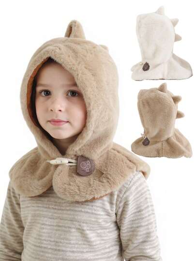1 pezzo Set cappello e sciarpa in peluche a tema dinosauro per bambini, sciarpa con cappuccio e protezione per le orecchie invernale, adatto per bambini e bambine dai 3 agli 8 anni
