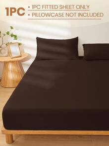 1pc Supersoft Solid Color Fitted Sheet, Bedding, Lightweight Bed Sheet, Chocolate Brown Mattress Cover For Bed, Deep Pocket Fitted Sheet, Soft And Breathable, For All Size Bed -Twin, Full, Queen, King Size Sheet, Suitable For All Seasons, Room Decor - Chocolate Brown - View 2