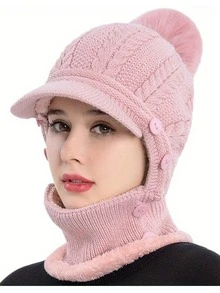 1 pezzo Cappello paraorecchie invernale lavorato a maglia con sciarpa - Foderato in pile termico per donna, berretto con copertura per il viso per climi freddi, ultra caldo per sci/snowboard/uso quotidiano, balaclava da donna