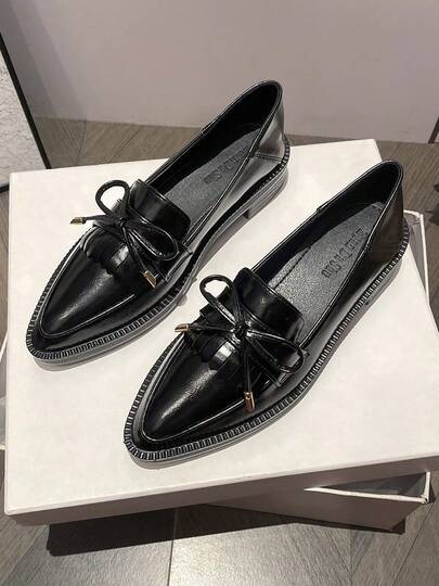 尖头厚底一脚蹬乐福鞋，复古流苏英伦风皮革学院风牛津鞋，柔软休闲通勤鞋，大码34-42，软底工作鞋，适合春夏秋冬