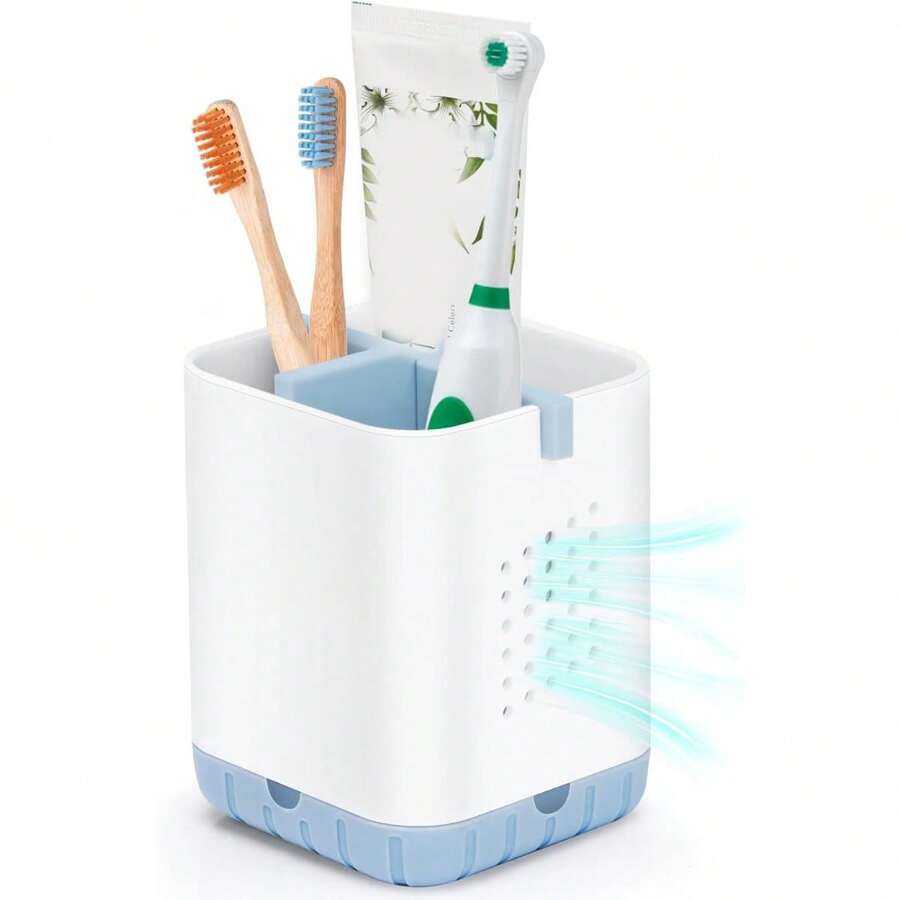 Boperzi Toothbrush Holder Toothpaste Organizer Drainage For Bathroom Vanity, Detachable Anti- Brushed Nickel Toothpaste Storage Caddy With Drainage Holes For Makeup Brush Razor Stand - Xanh và trắng - Xem 1