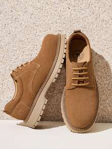CAMEL CROWN 男鞋秋季新款经典复古百搭低帮工作鞋休闲鞋男士休闲皮鞋 - 土黃 - 查看 1