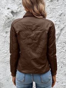 Chaqueta mujer estilo casual diseño acolchado cuello de borrega corte holgado manga larga otoño invierno uso diario chaqueta - Café integral - Ver 3