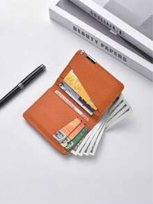 1pc Customized Men's Short Wallet, Can Be Customized With Name/Text/Short Leather Wallet With Metal Edge, Cross-Grain Men's Multi-Card Wallet, Personalized Men's Wallet, PU Minimalist Multi-Slot Wallet, Customized Men's Wallet, PU Faux Leather Wallet, Made Of PU Material, Hot Stamping Craft, Personalized Gift, Personalized Gift For Brother, Father, Boyfriend, Suitable For Anniversary, Gift For Men - 彩色 - 查看 6