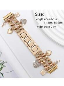 1 件水钻心形钥匙锁女式多功能锌合金皮革表带，兼容三星智能手表表带/表带 20 毫米 22 毫米，20 毫米 22 毫米金属手链表带，礼物 - 金色 - 查看 4