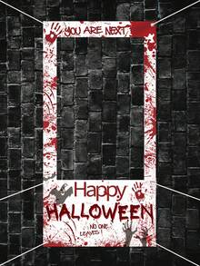 AFYPRTY 1pc Halloween Party Backdrop, Halloween Photo Frame, Happy Halloween Background Curtain, Party Decoration, Horror Haunted House Prop, Polyester Fabric, Photography Studio Prop With Rope - White - View 6